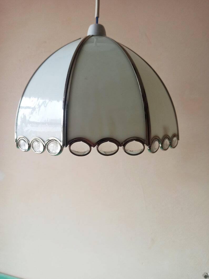 Opaline and pewter chandelier