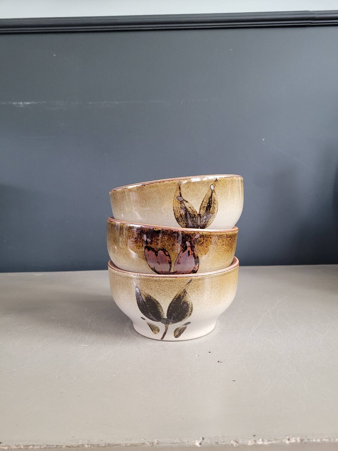 Trio of vintage stoneware bowls