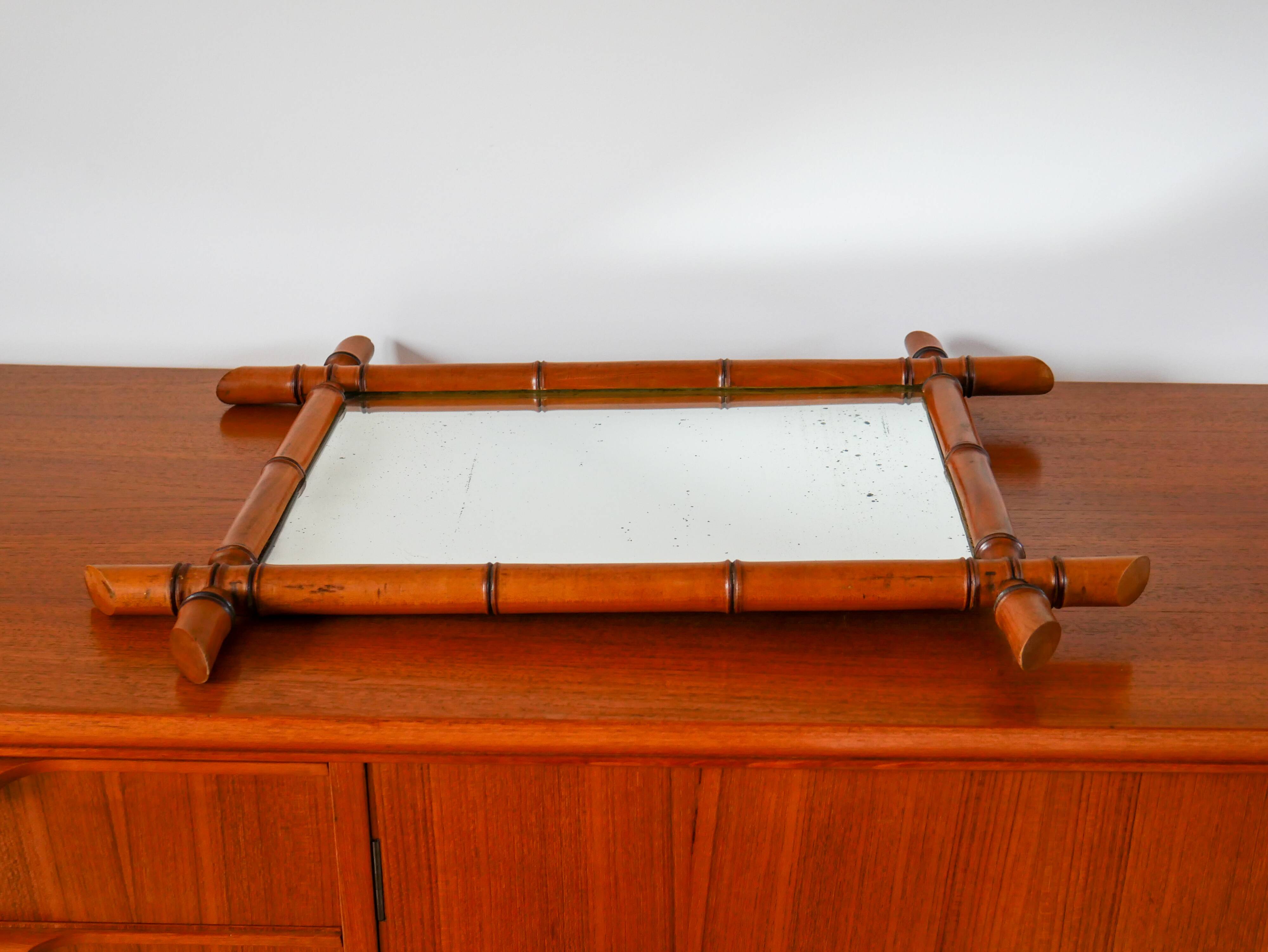 Bamboo effect wooden barber mirror 55 x 41 cm