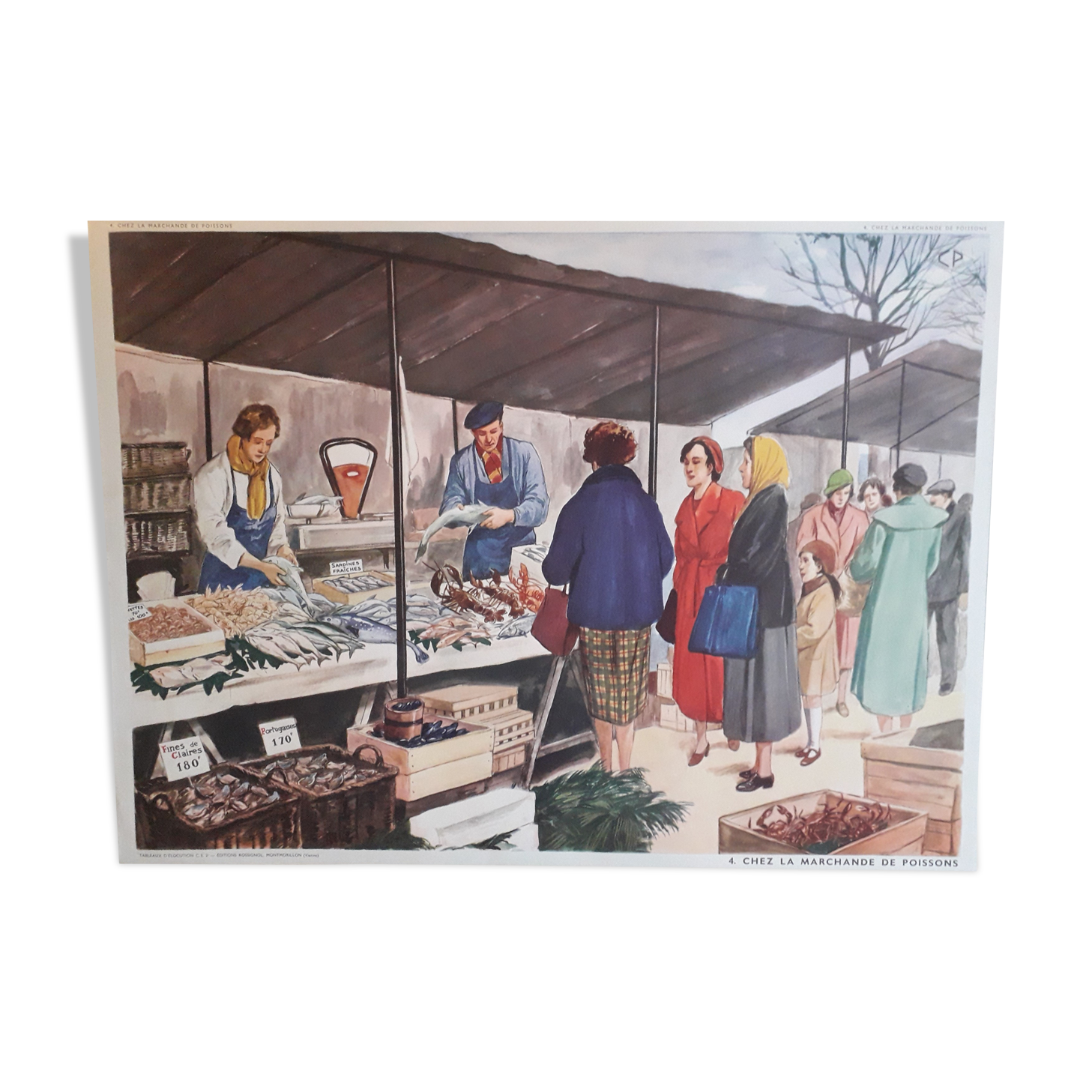 School poster "at the fish merchant" 50s