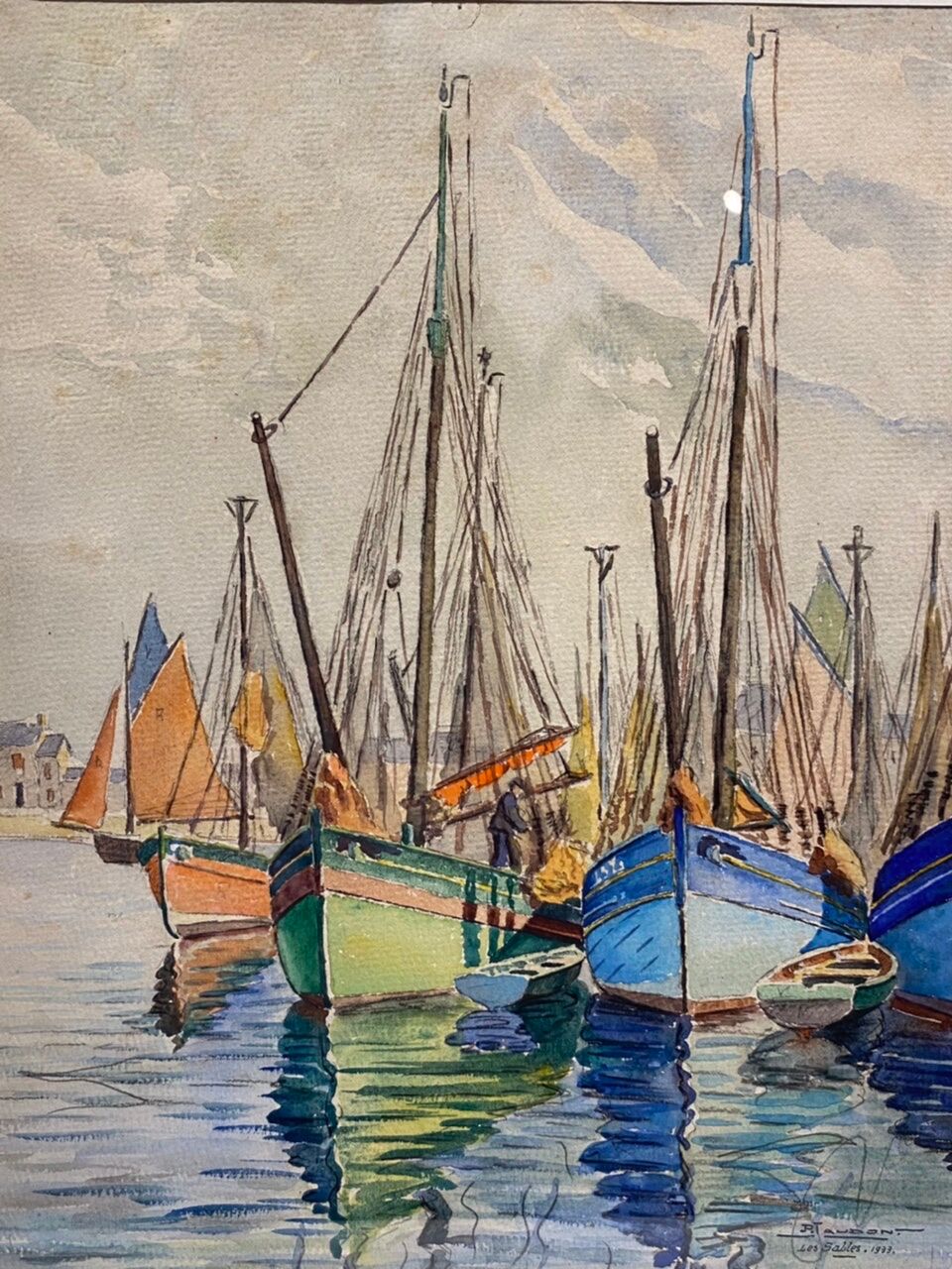 Old painting, Marine, signed and dated 1933