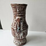 Grand pichet en céramique émaillée marron signé accolay - hauteur 31cm