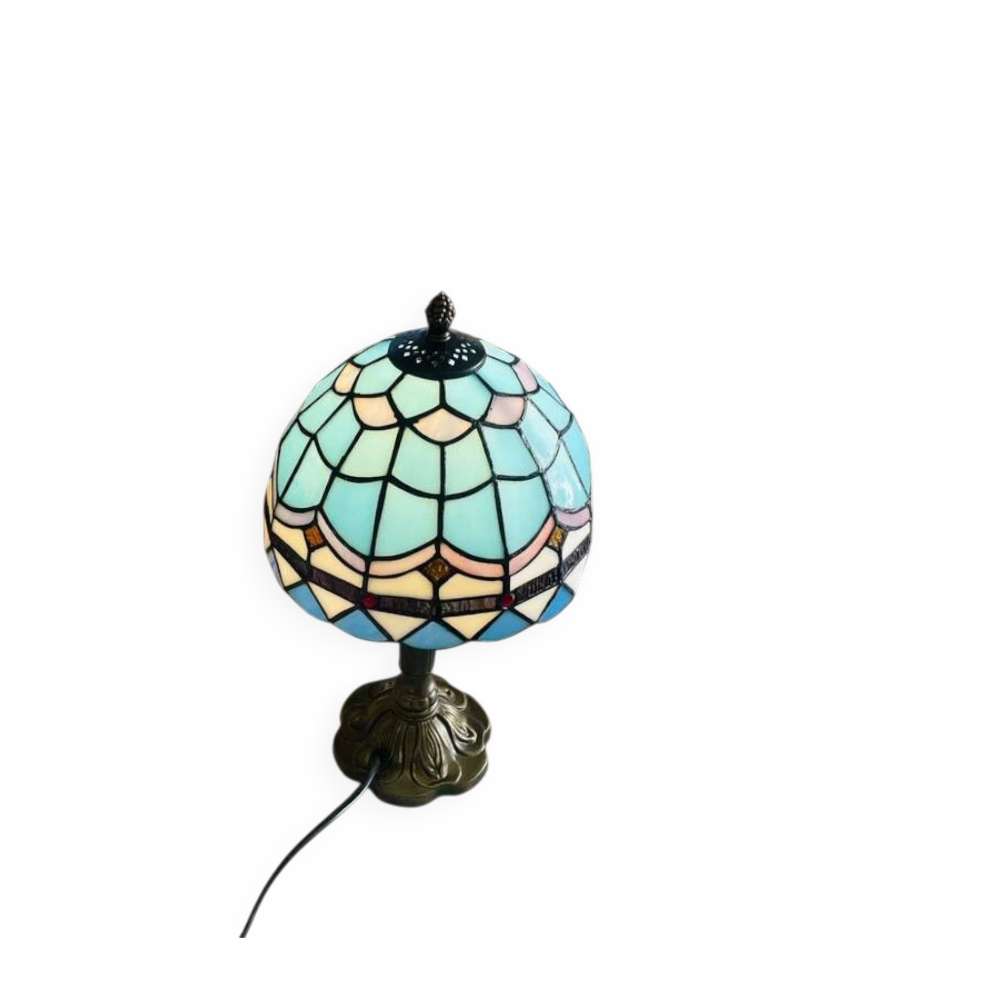 Vintage and Tiffany inspiration lamp | Coloured glass in blue & pastel pink
