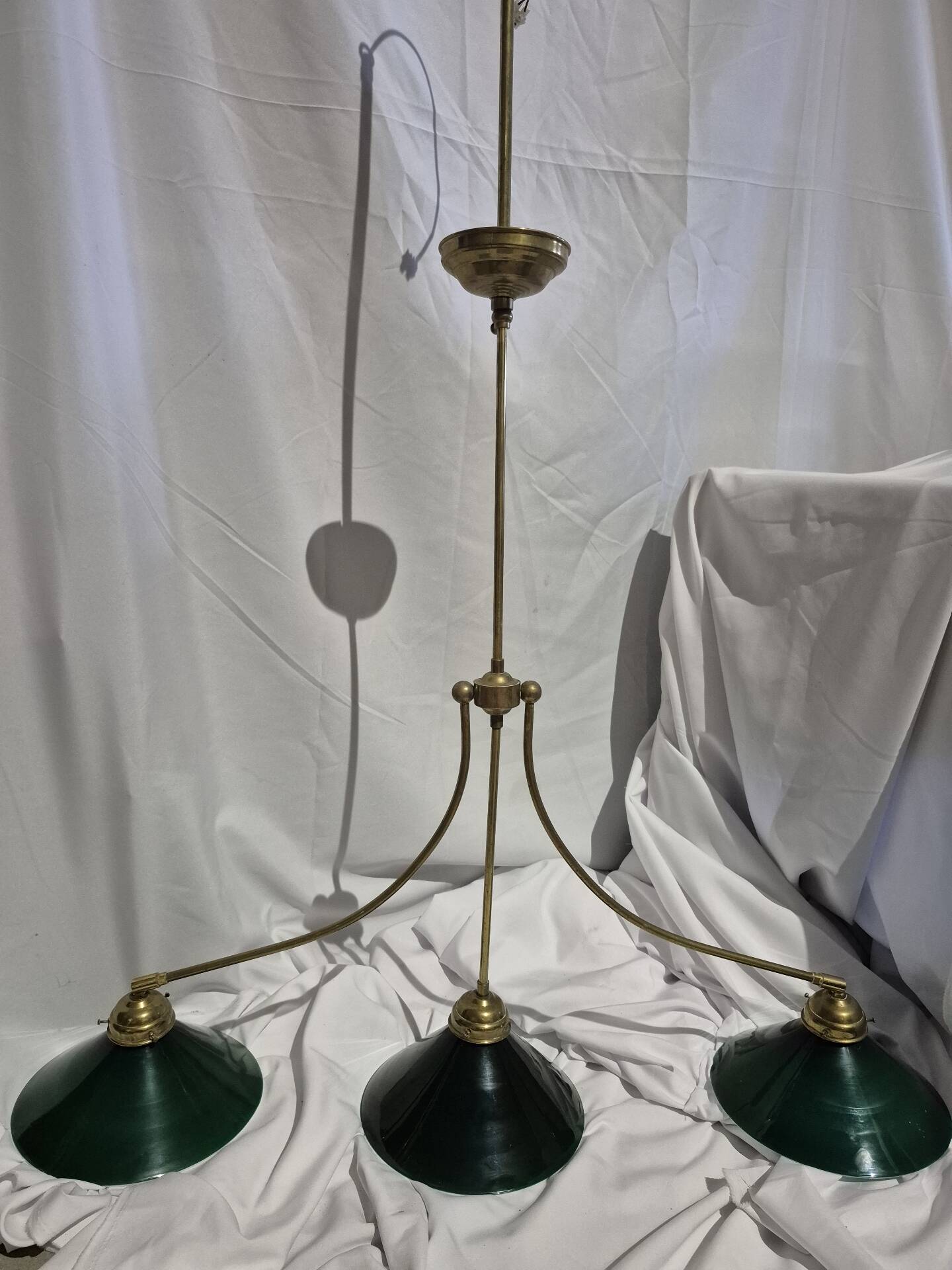 Opaline green white with brass billiard pool lamp 110-150 cm 3 shades