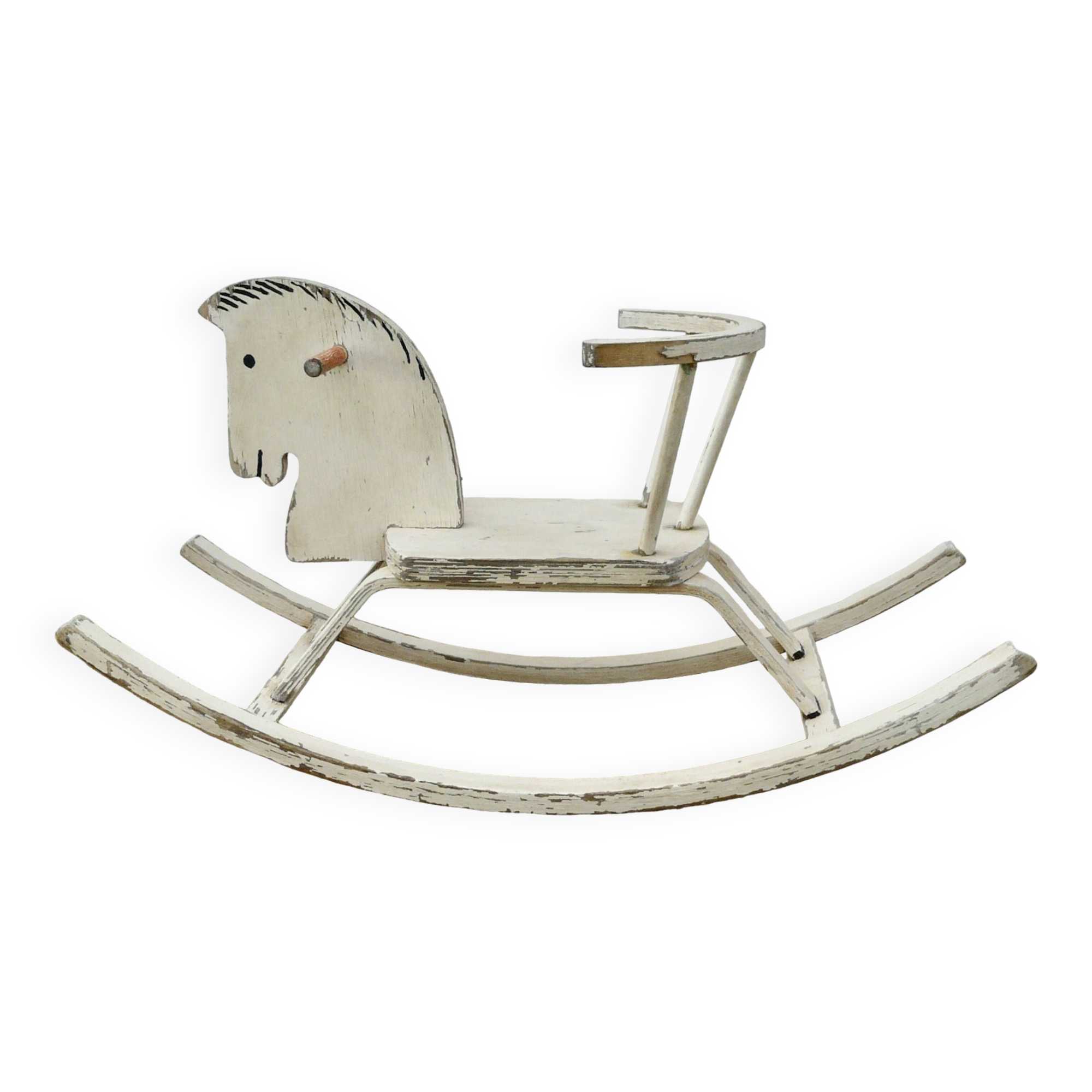 Vintage painted wooden rocking horse 1970