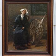 Early 19th-Century Portrait of a Woman and a Spinning Wheel