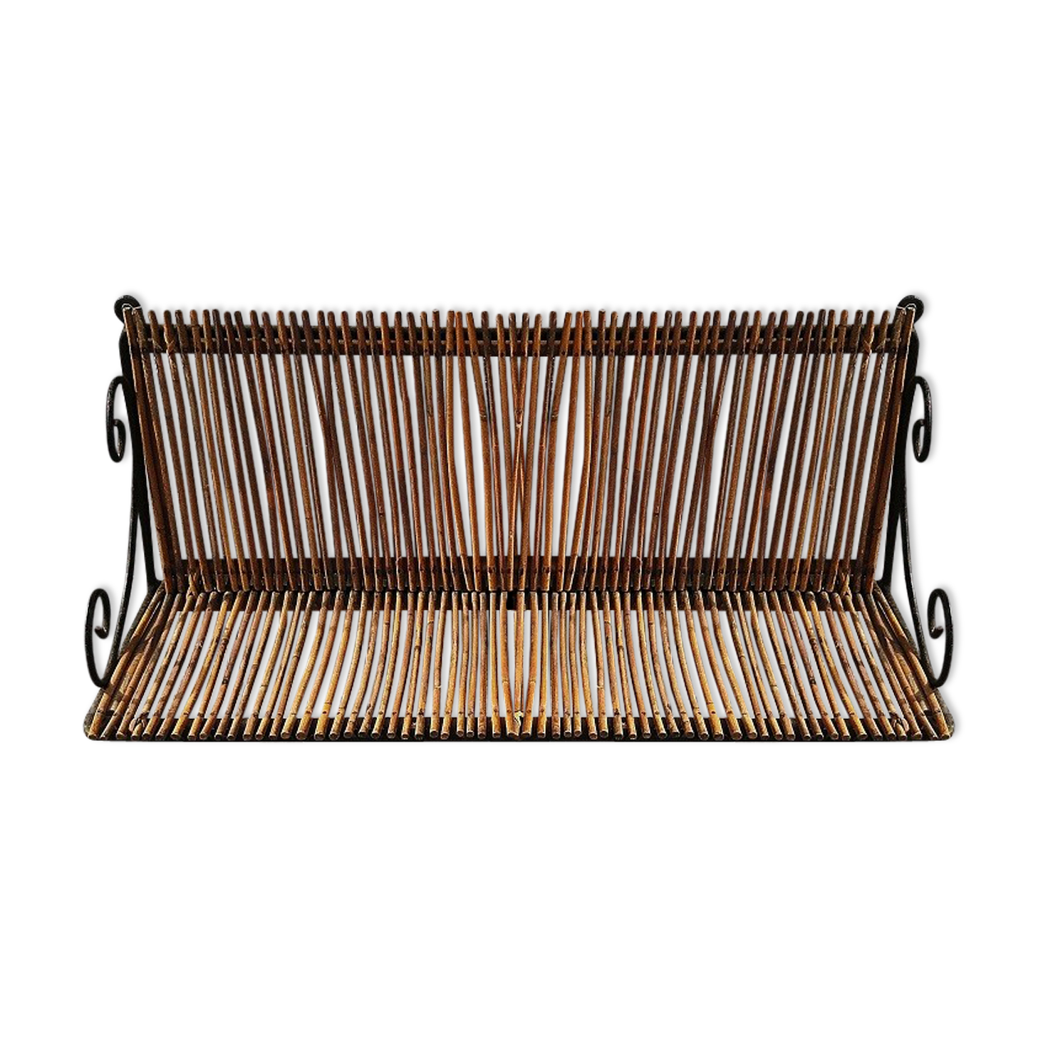 Wrought iron and rattan design vintage storage