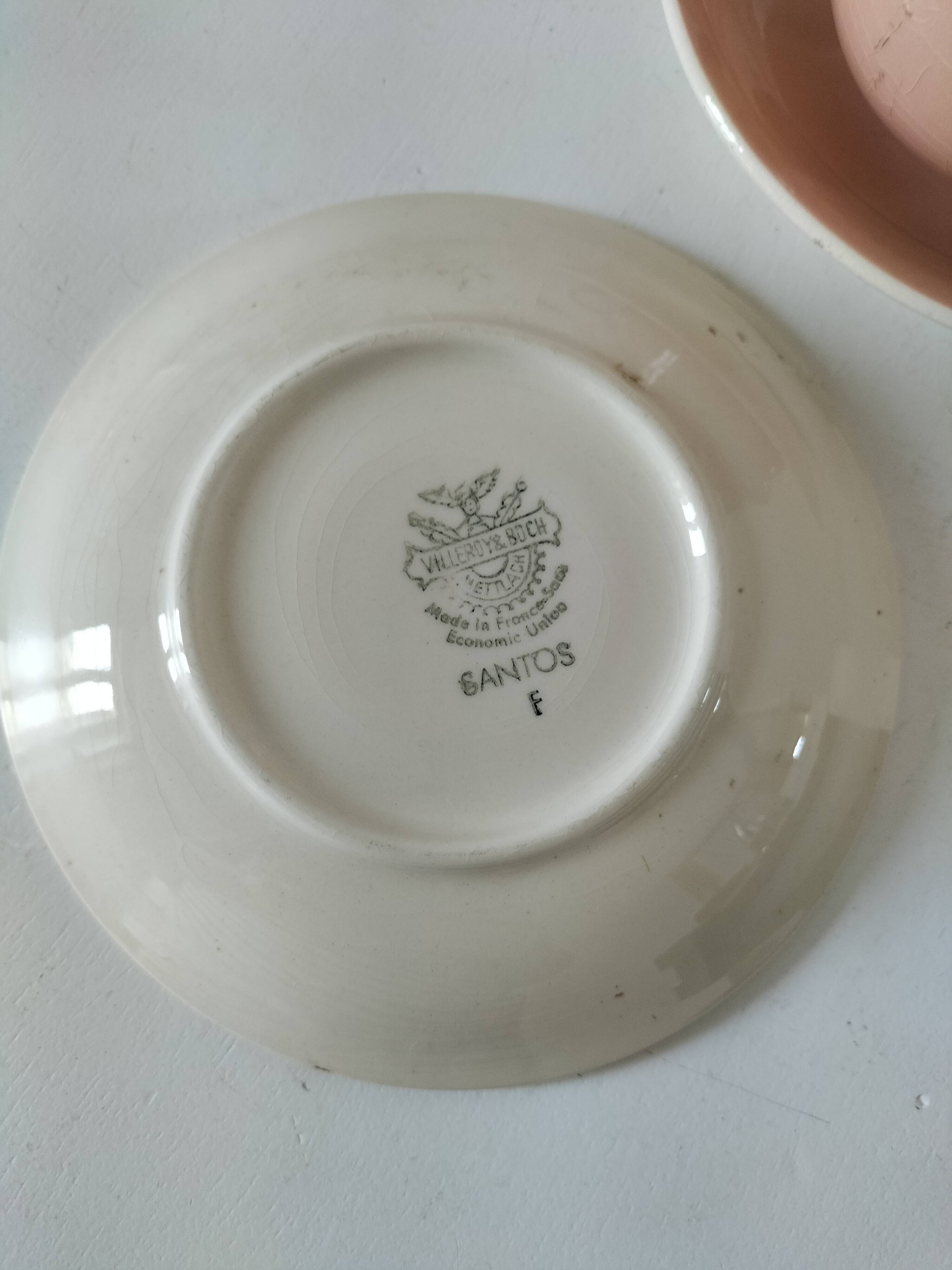Duo tasses Villeroy & Boch Santos rose poudré et ivoire années 60