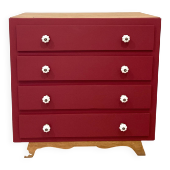 Art Deco commode reimagined - Bordeaux red & natural wood