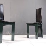 Set of 6 Italian leather and green lacquer dining chairs, 1980s