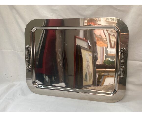 Silver metal service tray from 1980