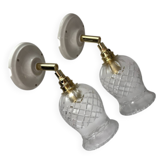 Pair of vintage chiseled glass sconces
