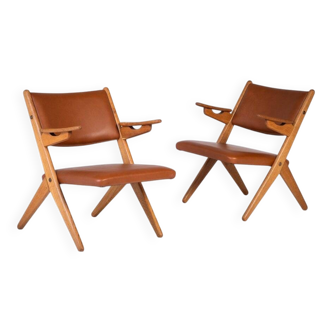 Architectural Armchairs by Arne Hovmand Olsen, Denmark, 1970s, Set of 2