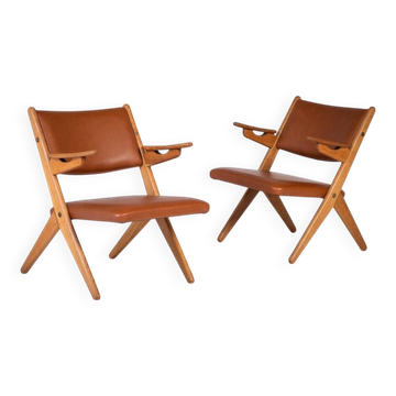 Architectural Armchairs by Arne Hovmand Olsen, Denmark, 1970s, Set of 2