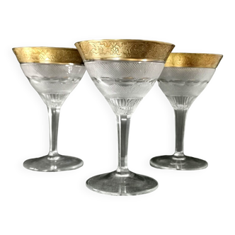 3 champagne glasses crystal moser splendid 24kt gold , crystal contour gold