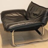 Vintage armchair by Johan Bertil Häggström for Ikéa in leather and chrome metal, 1970s