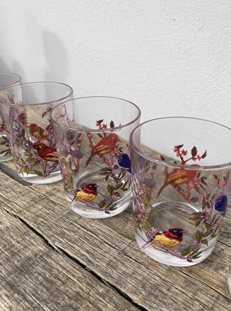Vintage bird water glasses