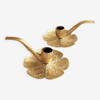 Pair of gilded bronze hand candle holders