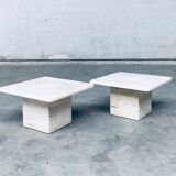 Italian Travertine Square Side End Table, 1970s, Set of 2