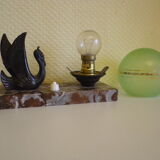 Table lamp, art deco, opaline, marble, bronze patinated metal, 30s/40s