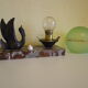 Lampe à poser, art déco, opaline, marbre, métal patiné bronze, années 30/40