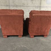 Pair of club in red velvet armchairs Yves Halard