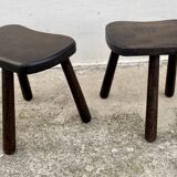 Pair of vintage stained wood tripod stools from the 1970s