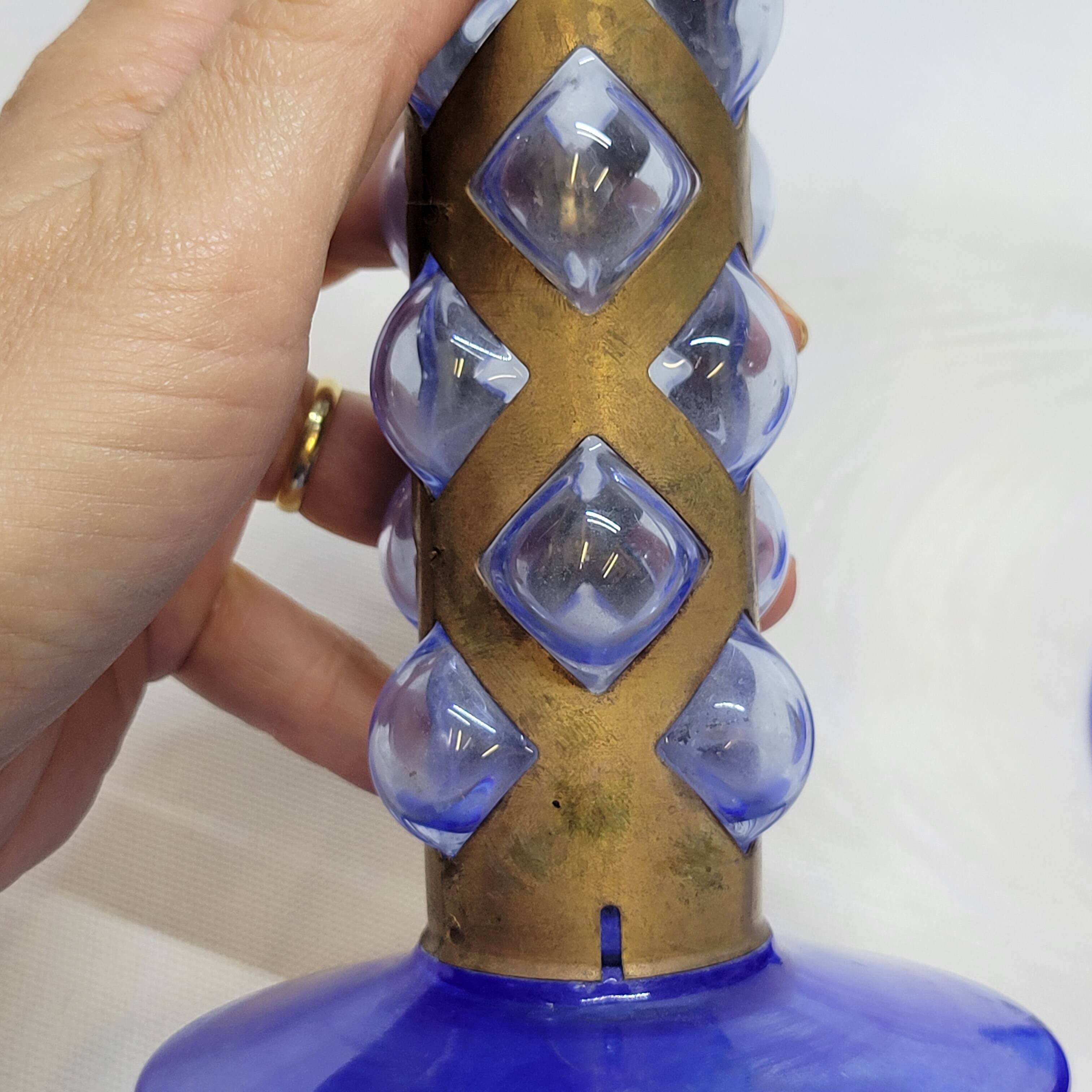 Pair Of Blue Glass Tealight Holders Blown In Cage Dlg Felipe Derflingher