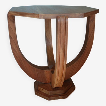 Table d'appoint octogonale selette bout de canapé art déco bois massif