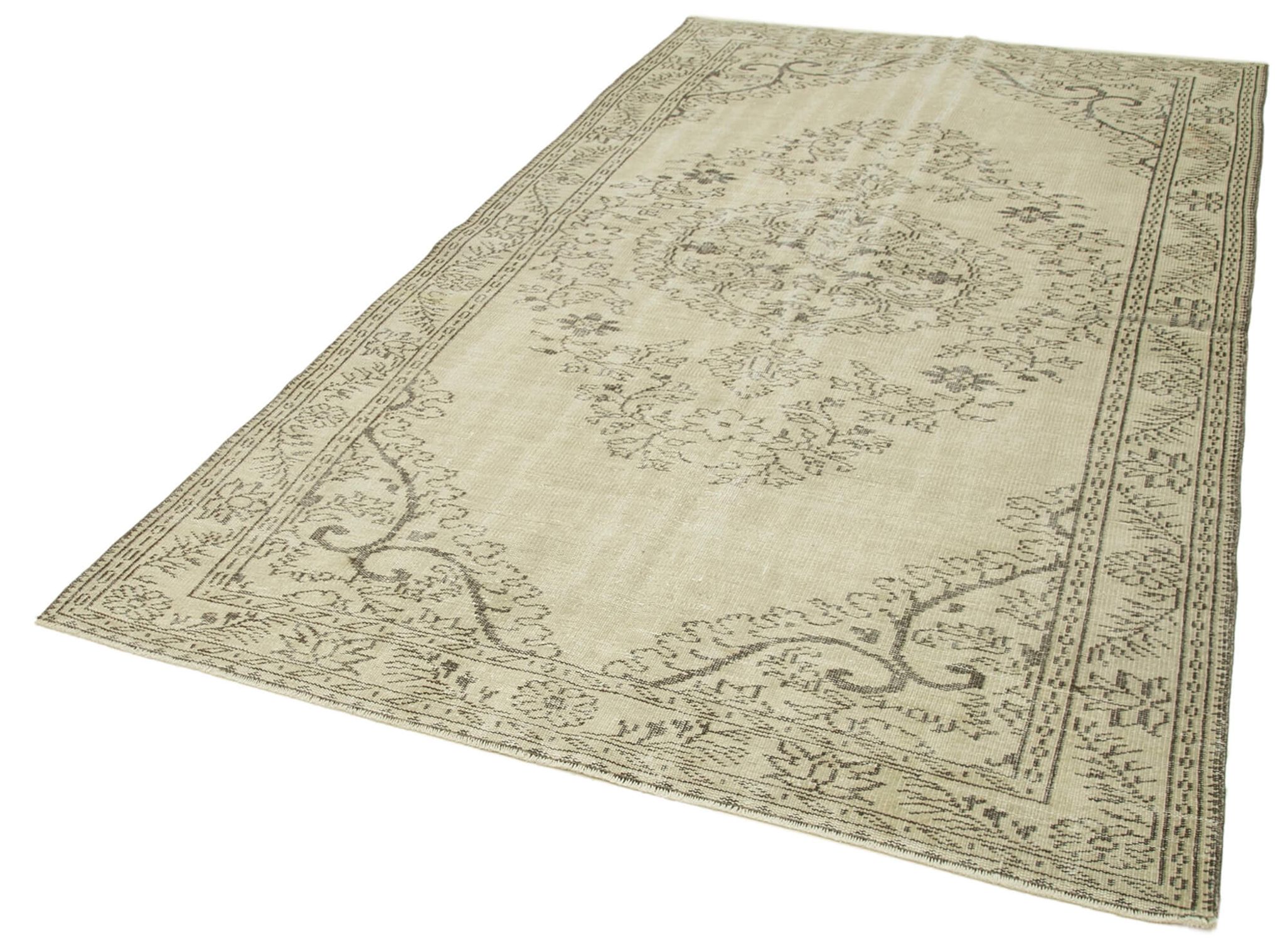 Handwoven rustic anatolian beige carpet 177 cm x 291 cm