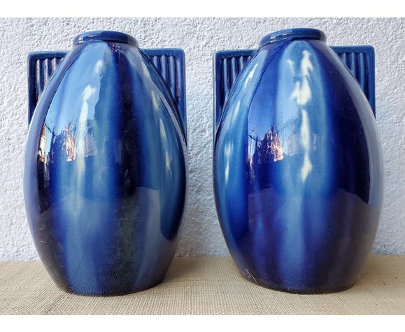 Art deco blue ceramic vases