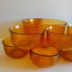Lot salad bowl codec and 7 cups frosted amber glass sierra 70s