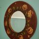 Vintage hand painted wooden round wall mirror