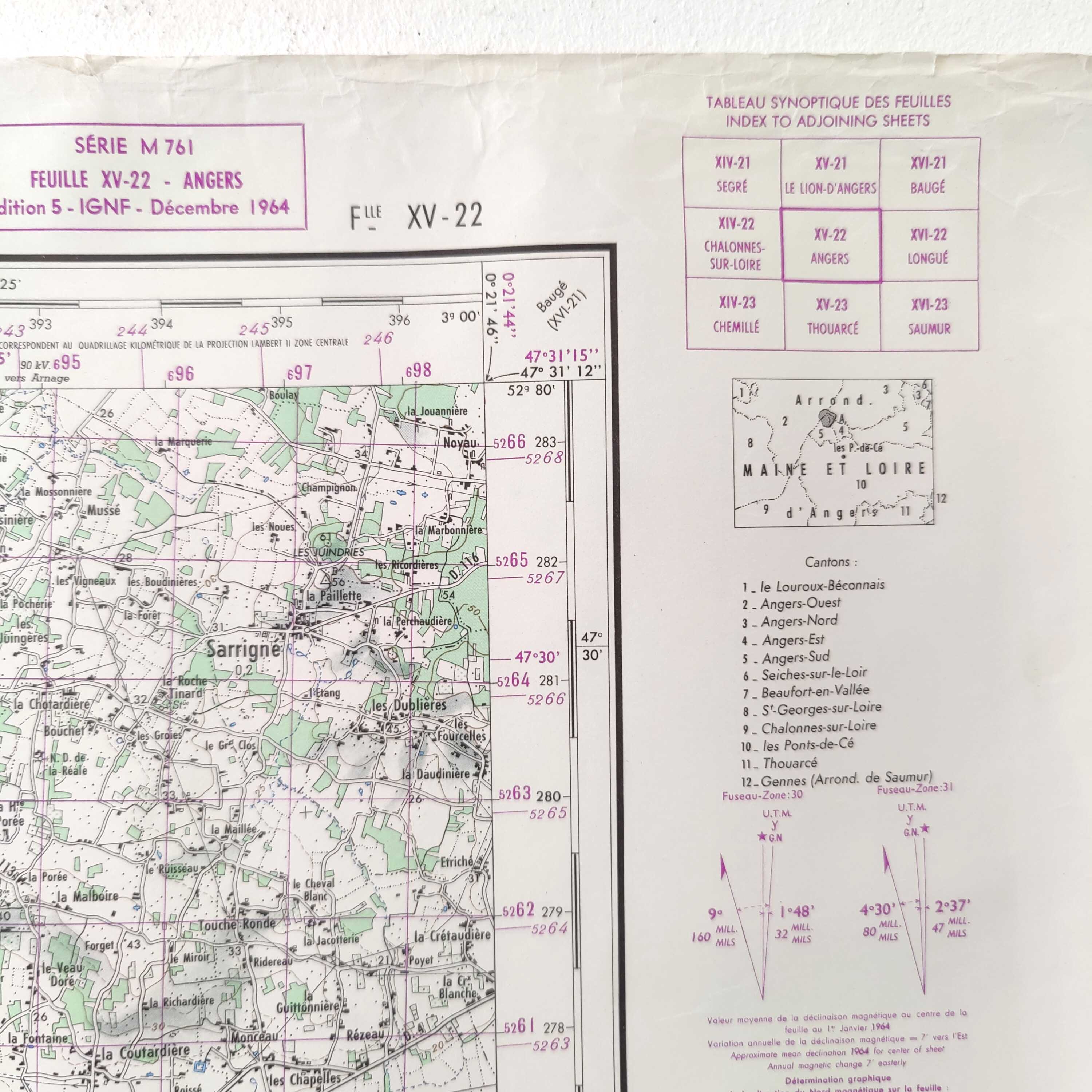 Carte vintage Angers 73x55cm