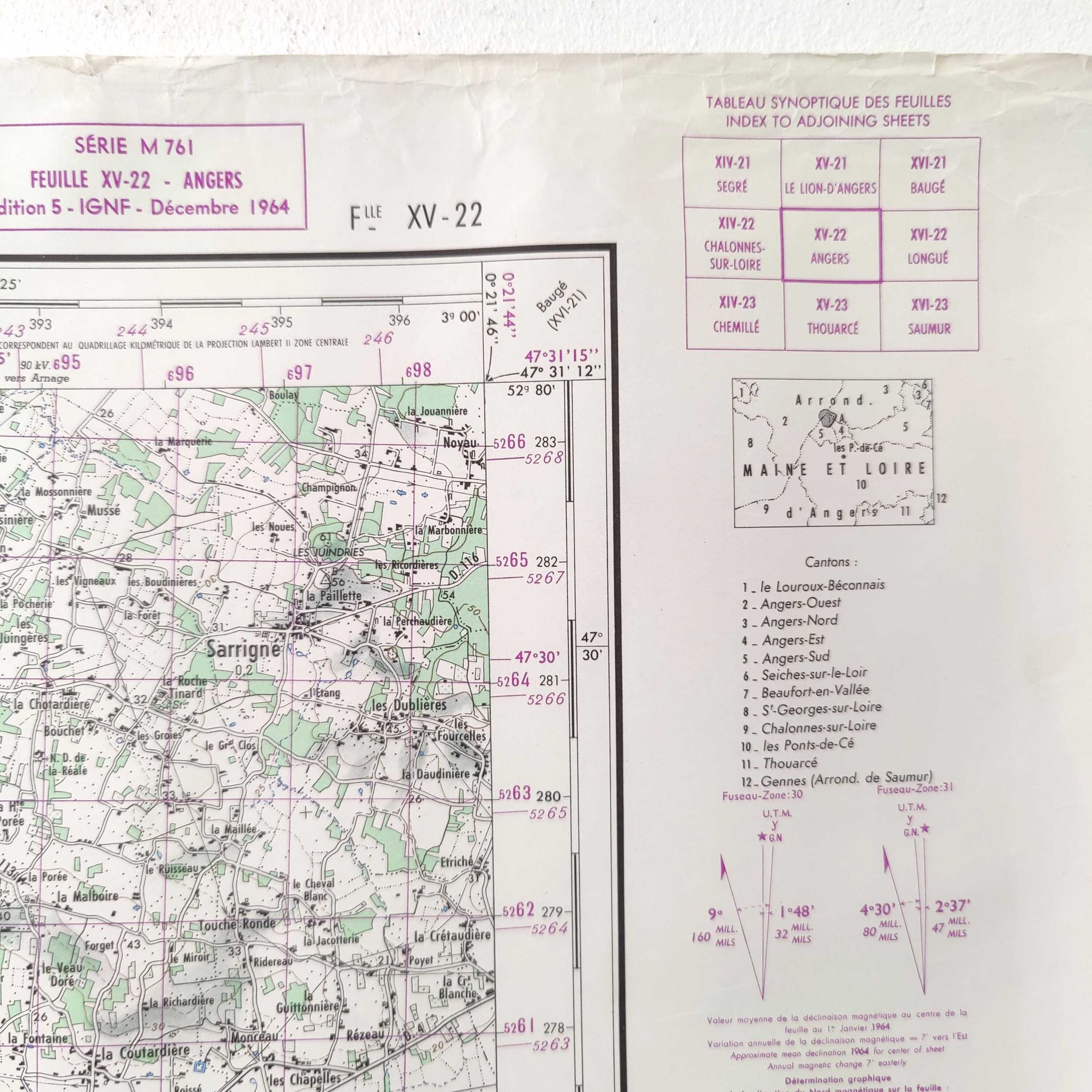 Carte vintage Angers 73x55cm