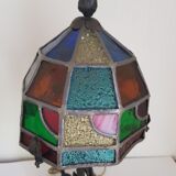 Lampe en fer forgé et vitraux par Augustin Louis Calmels, 1910