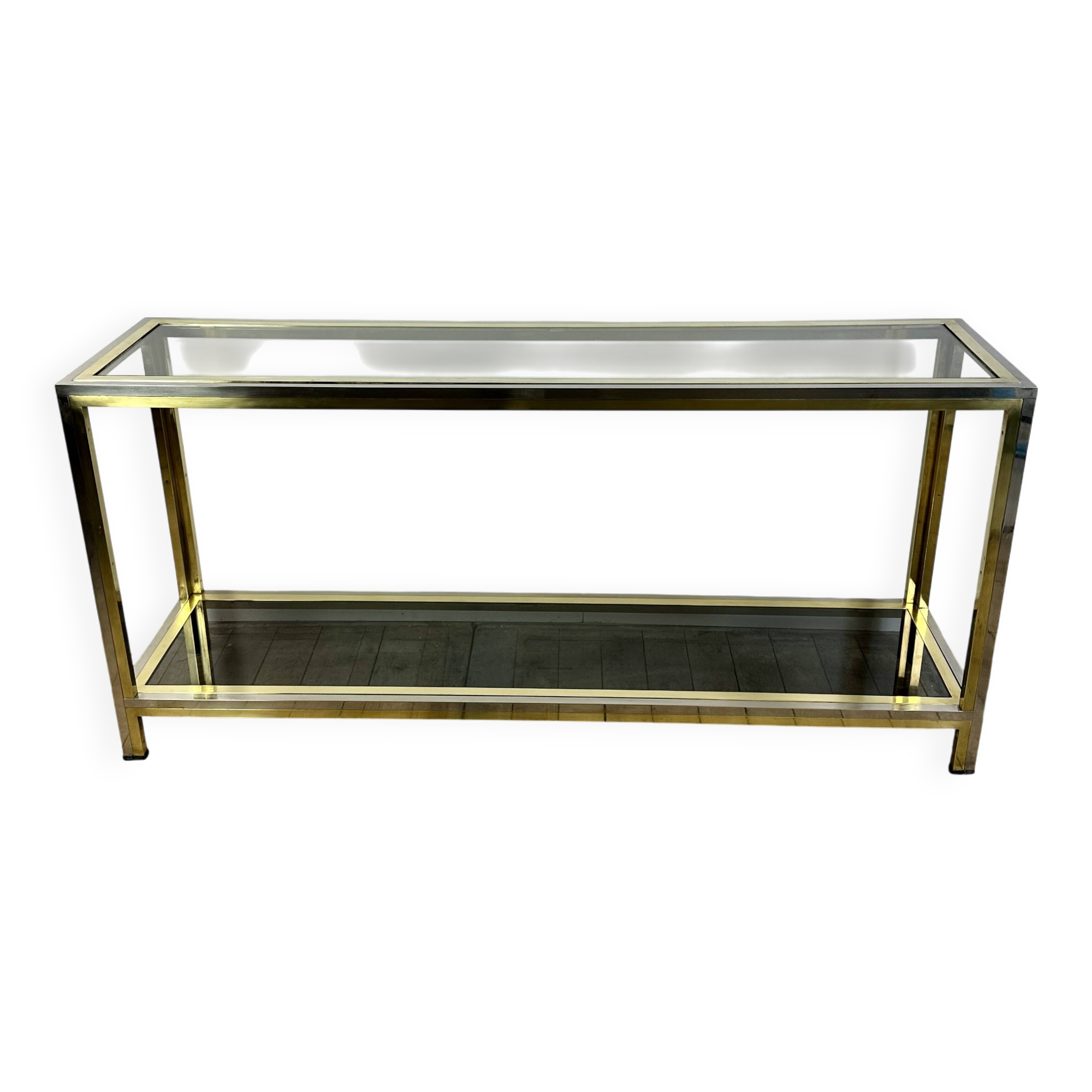 Console italienne en métal chromé et laiton doré 1970's
