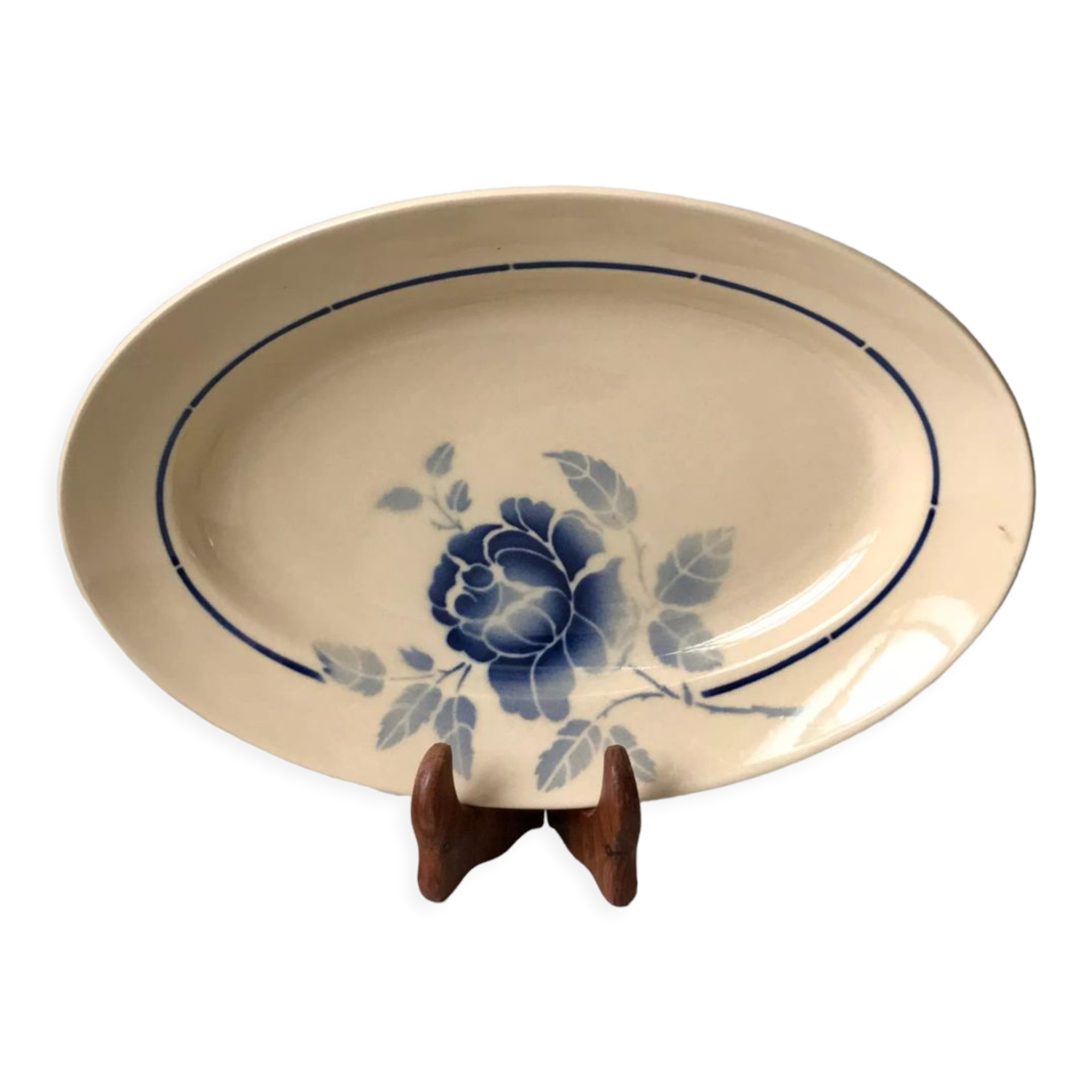 oval dish blue flowers Saint-Amand 30s-40s