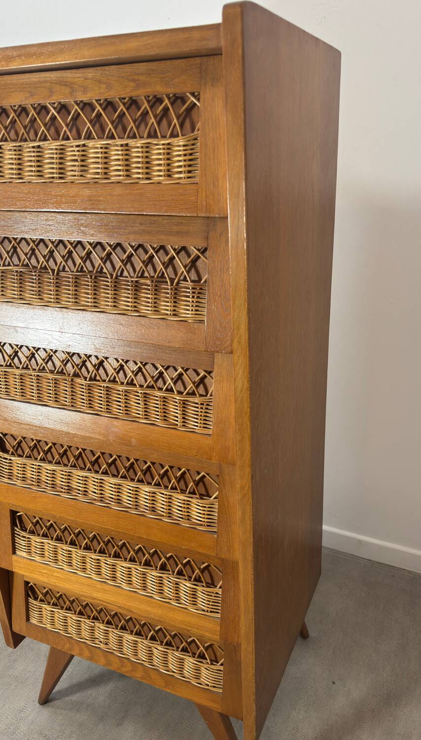 Vintage rattan chest of drawers