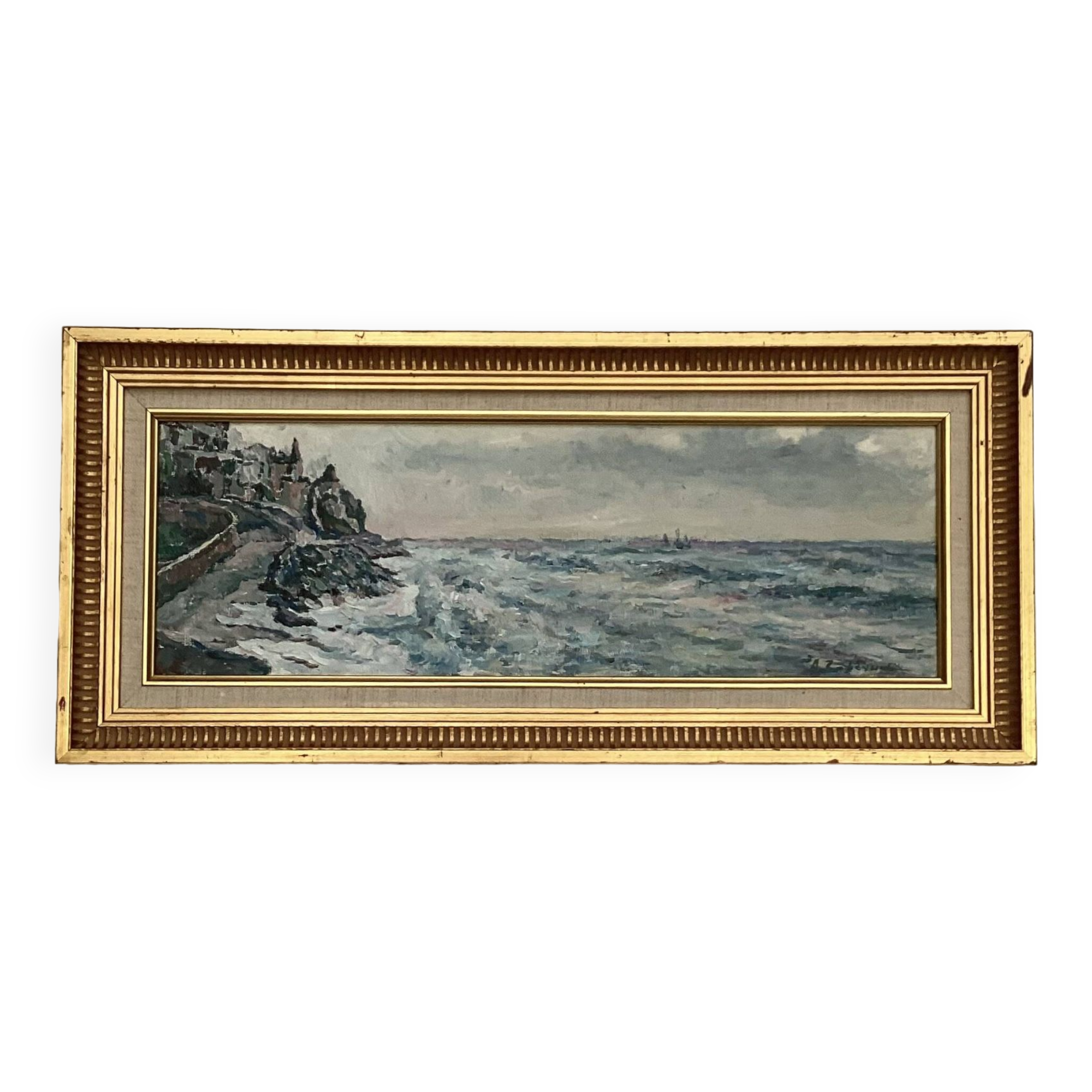 Signed painting Oil on canvas - the storm - dimensions: height -32 cm - width -72 cm -