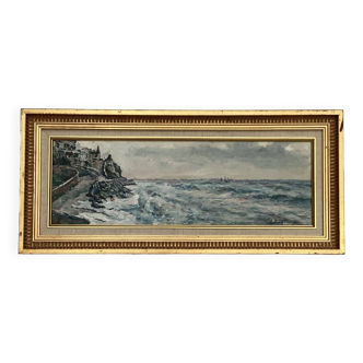 Tableau signé Huile sur toile - la tempête -dimension : hauteur -32 cm- largeur -72 cm-