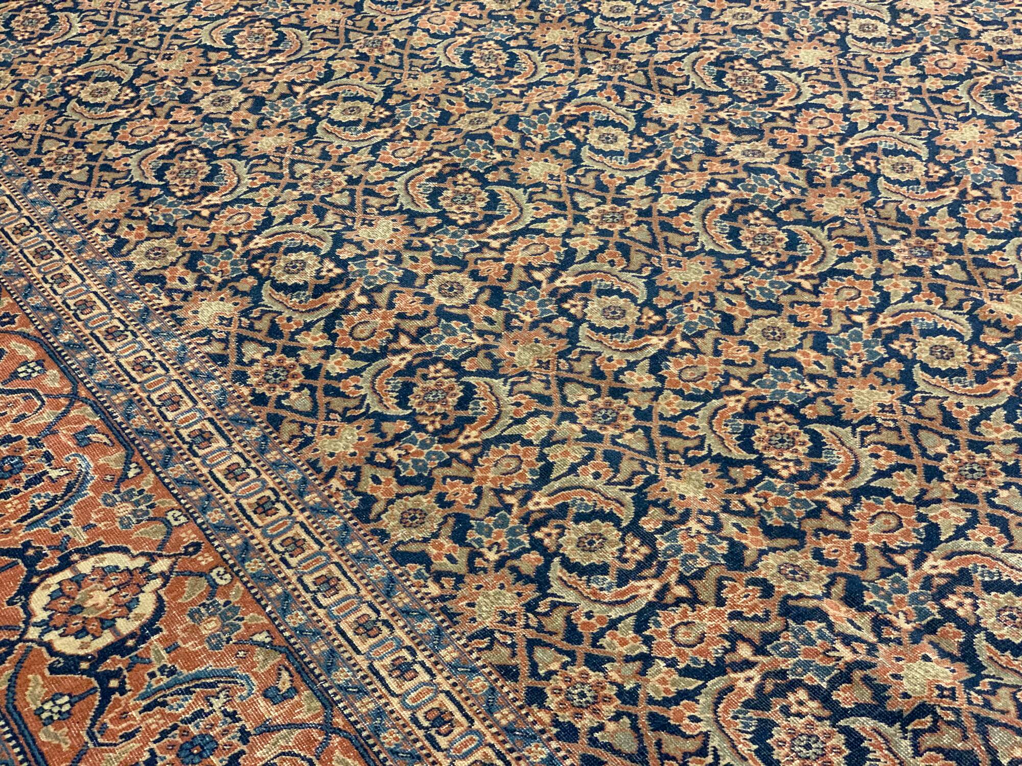 Large Vintage Indian Kashmiri Carpet Blue Wool Living Room Rug- 280x385cm