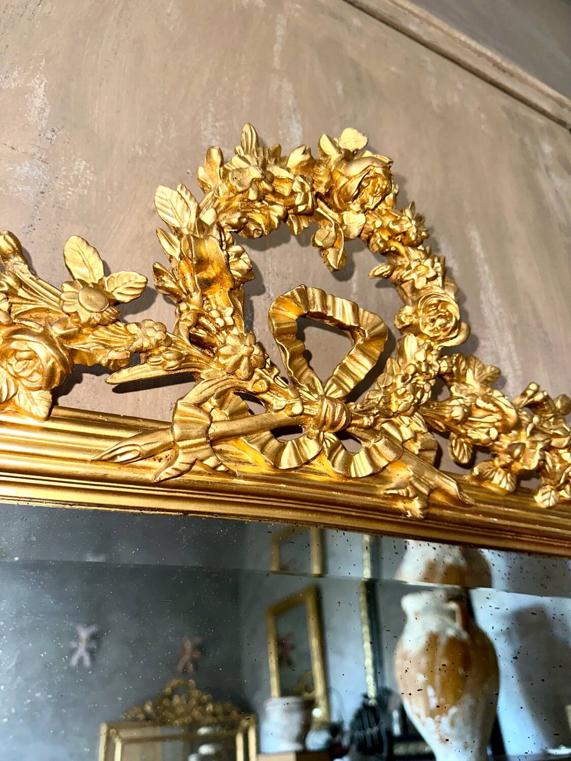 Antique Louis XVI pediment mirror