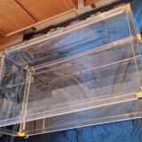 Large Italian 2-level coffee table in lucite, glass and gilt brass, 1970-80