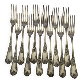 Set of 12 saint medard silver metal forks.