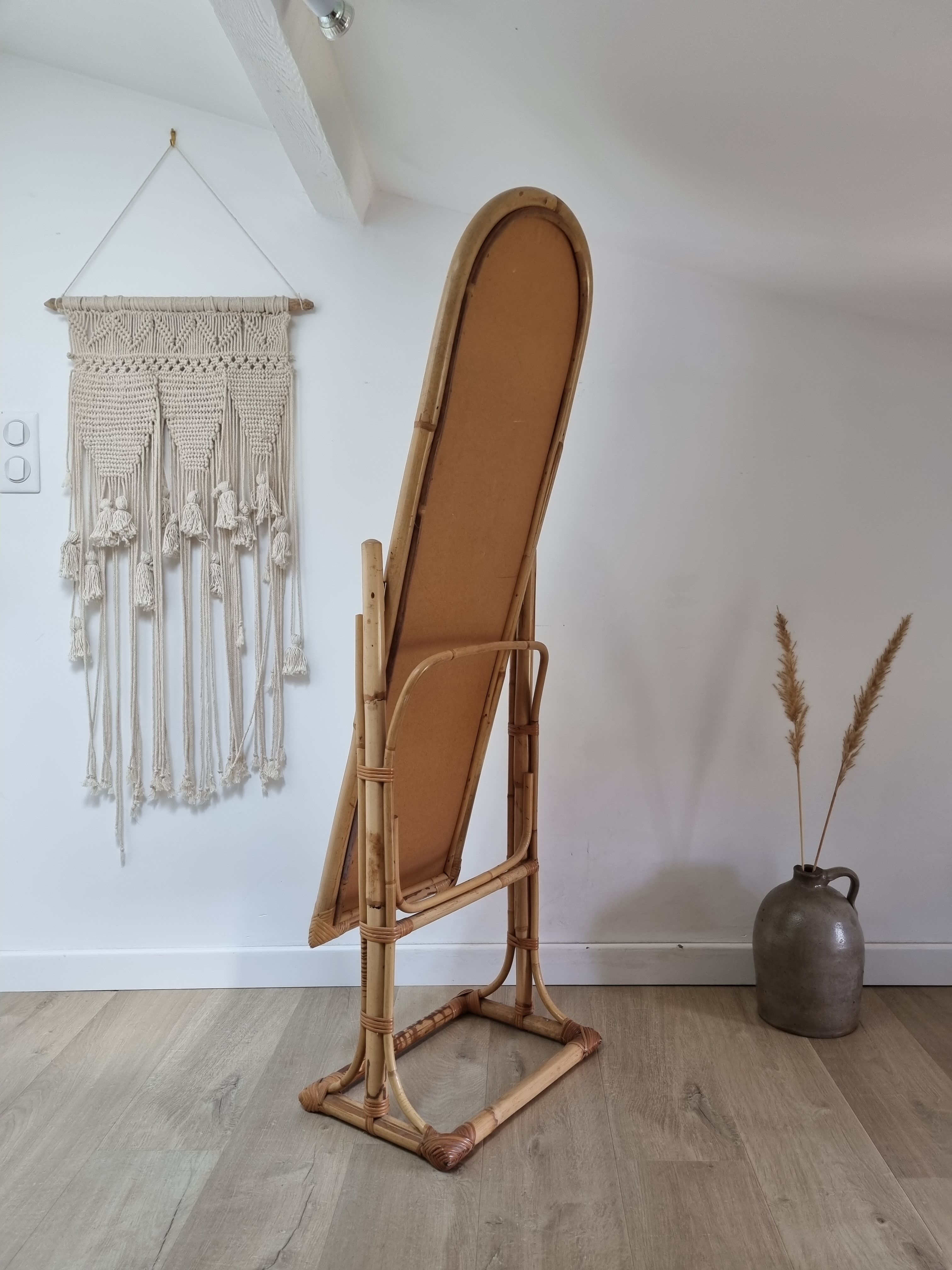 Rattan psyche mirror