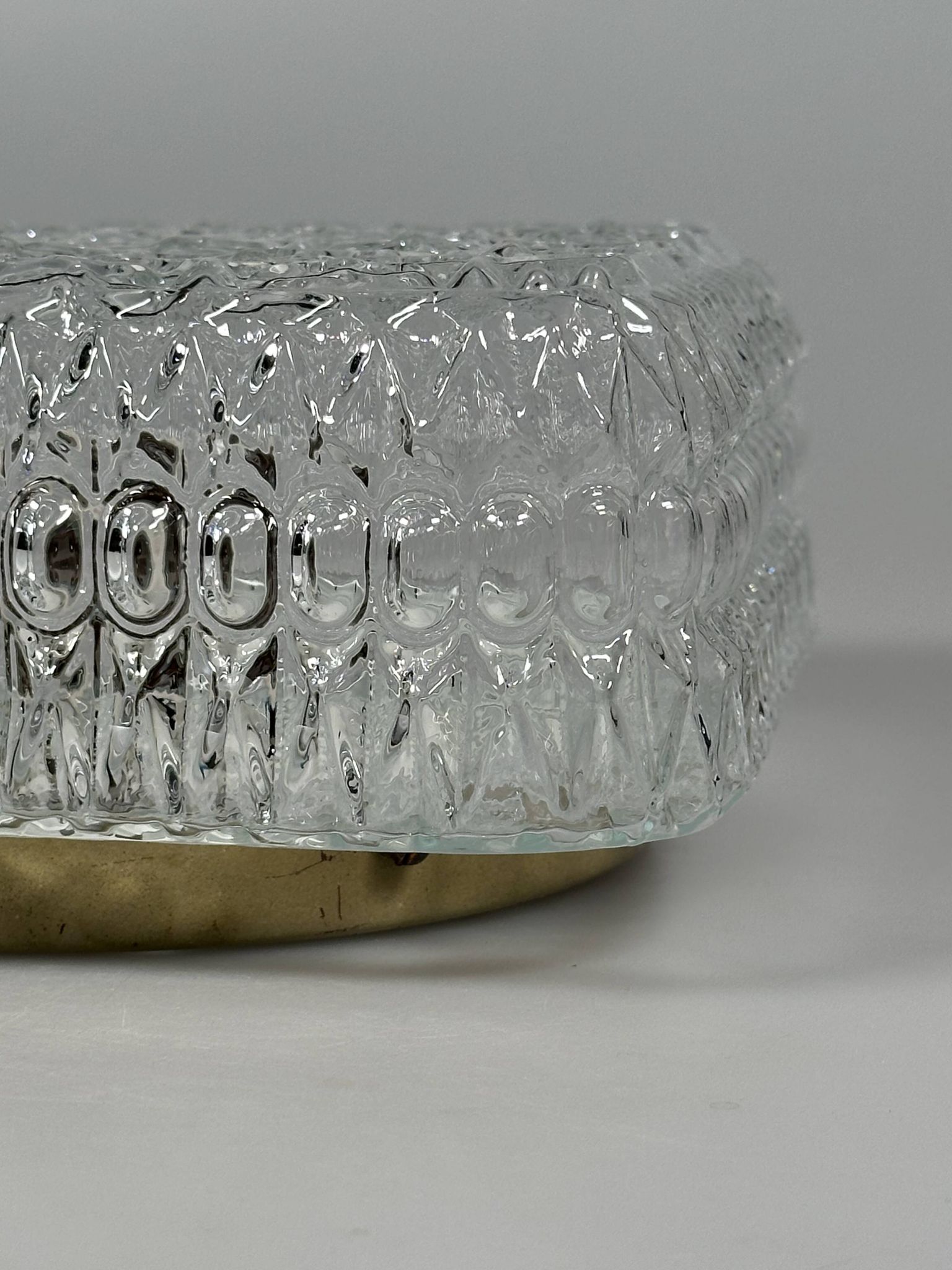 1960s 1970s Ceiling Lamp Flush Mount in Glass & Metal Space Age Design