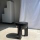 Black mango wood tripod side table with a semi-spherical top, height: 45 cm, diameter: 44 cm.