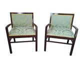 Coppia di Poltroncine Vintage Anni '70 in Mogano e Pregiata Seta di San Leu