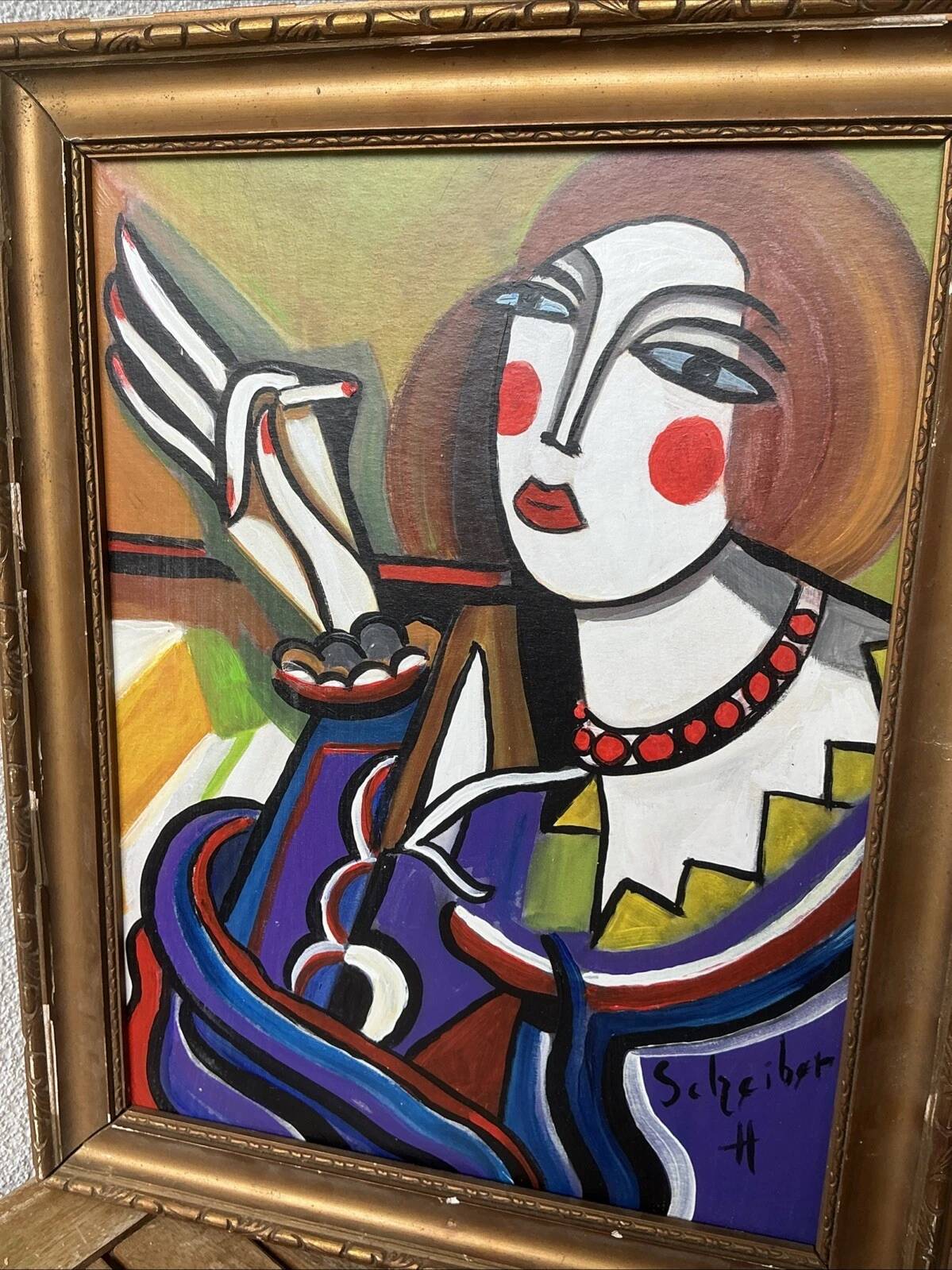 Vintage portrait de style hugó scheiber | expressionniste cubisme femme peinture à l’huile